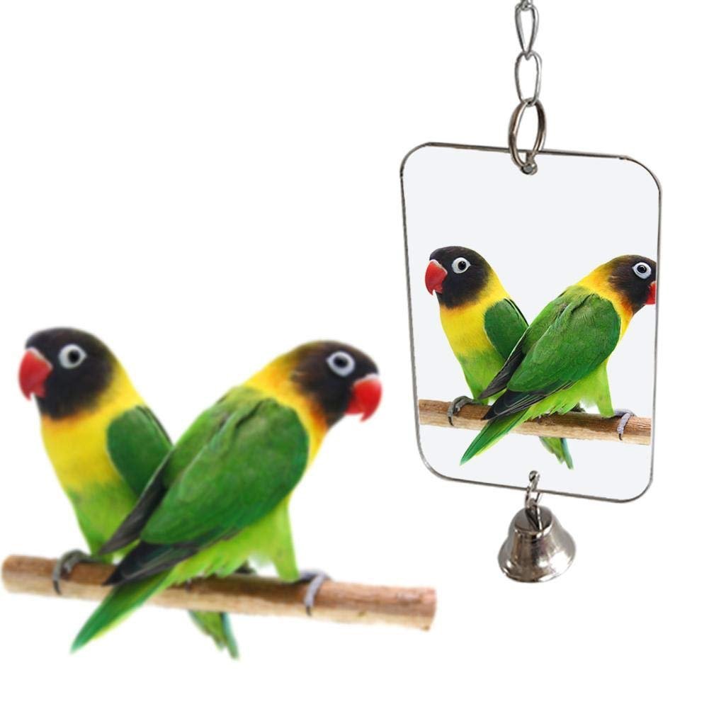 1Pc Parrot Bird Parakeet Hanging Mirror Bell Play Toy Cage Decoration Pet Supplies