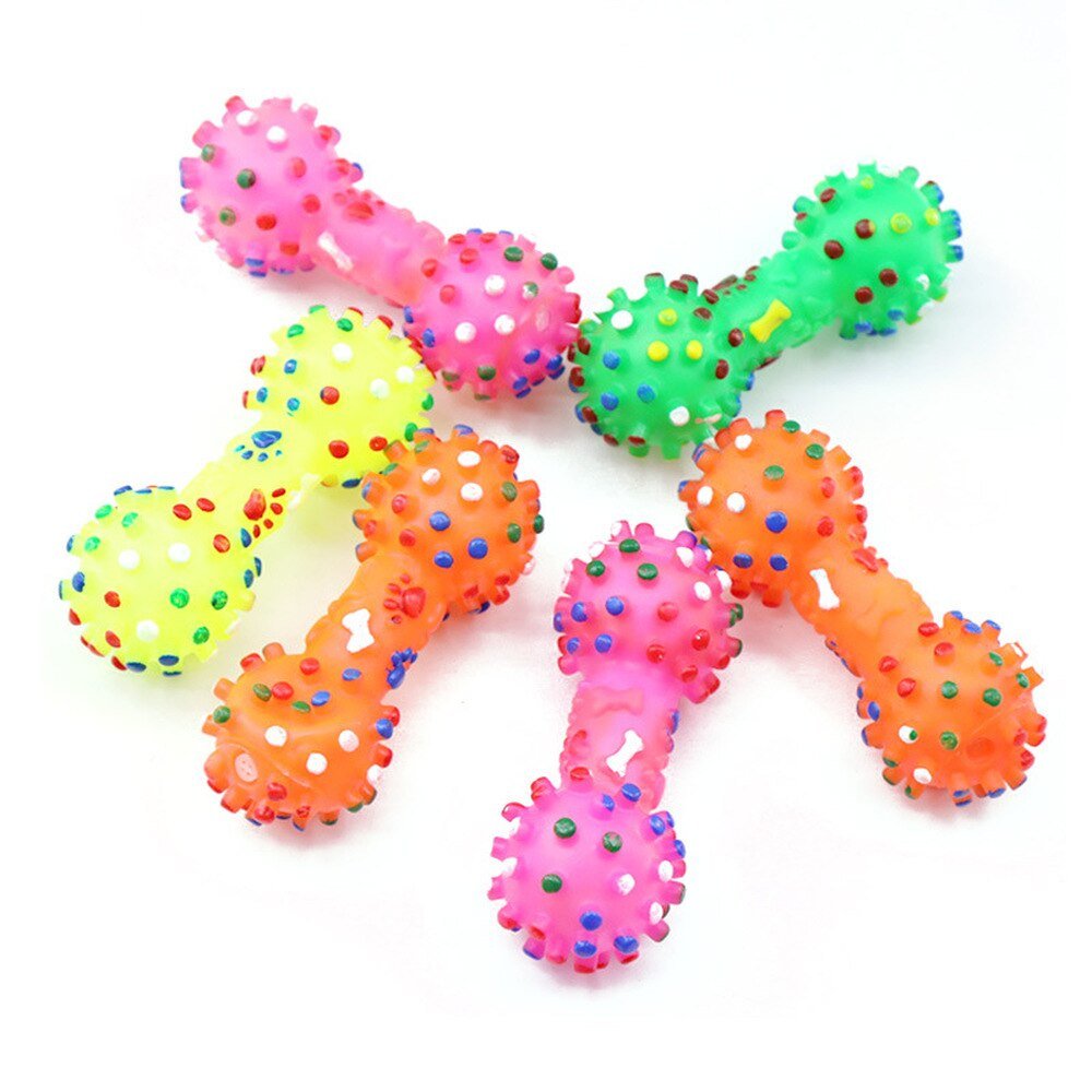 1pcs Funny Pet Dog Cat Puppy Sound Polka Dot Squeaky Toy Rubber Dumbbell Chewing Toy