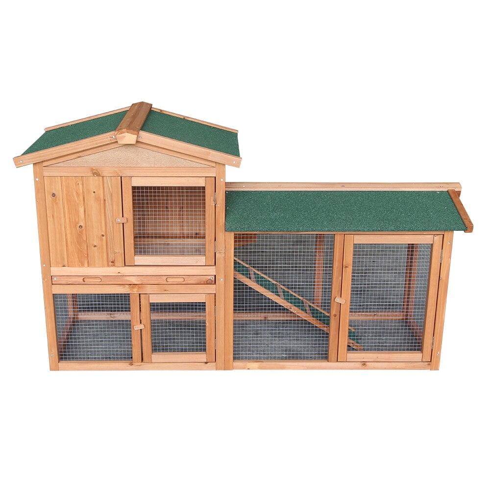 61″ Wooden Chicken Coop Hen House Large 2 Layer Rabbit Hutch Poultry Cage Habitat Open Base Fir Wood Color[US-Stock]