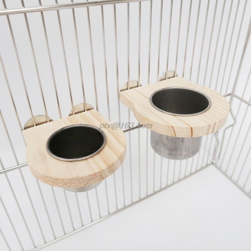 Bird Feeding Cups with Clamp Parrot Cage Hanging Food Water Bowl Stainless Steel Coop Cup Feeding Dish Feeder