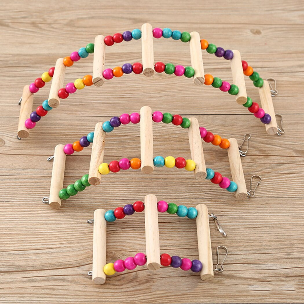 Bird Ladder Toy Creative Funny Colorful Bead Design Wooden Parrot Chew Toy Bird Swing Toy Small Animal Funny Favor Toy