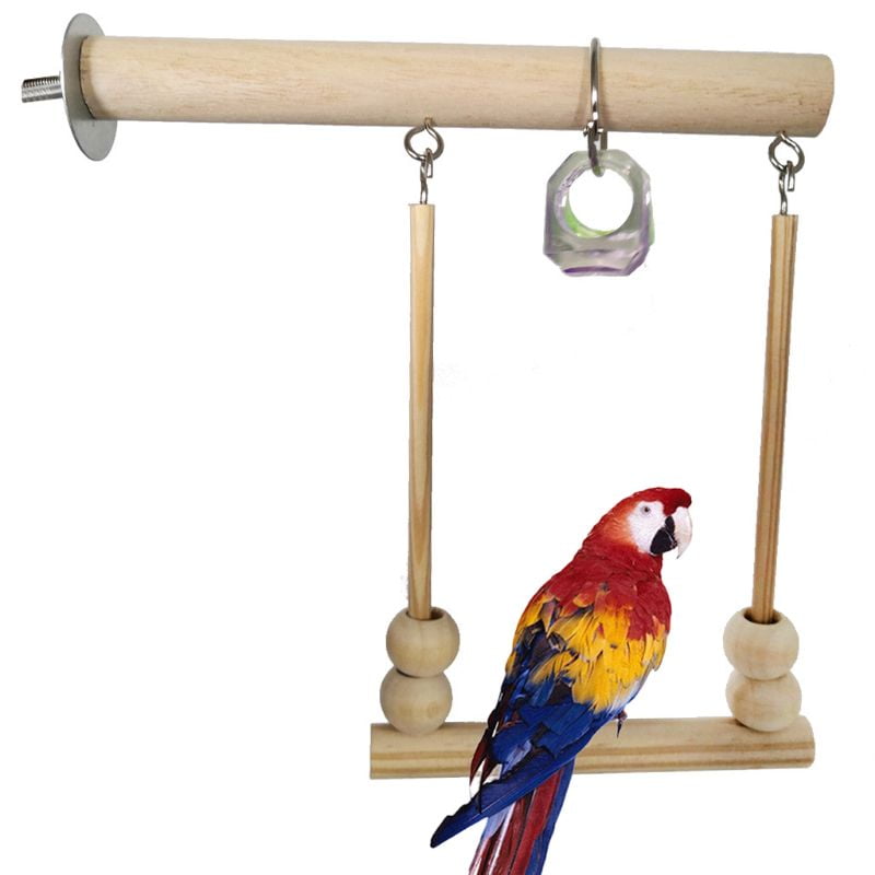 Bird Swing Toy Wooden Parrot Perch Stand Playstand with Chewing Beads Cage Sleeping Stand Play Toys for Budgie Birds C42