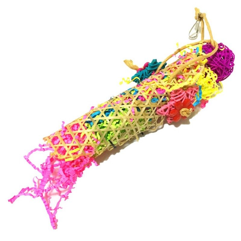 Bird Toy Hanging Bamboo Woven Cage Accessories With Rattan Ball Shredder Foraging Swing Toy For Parrot