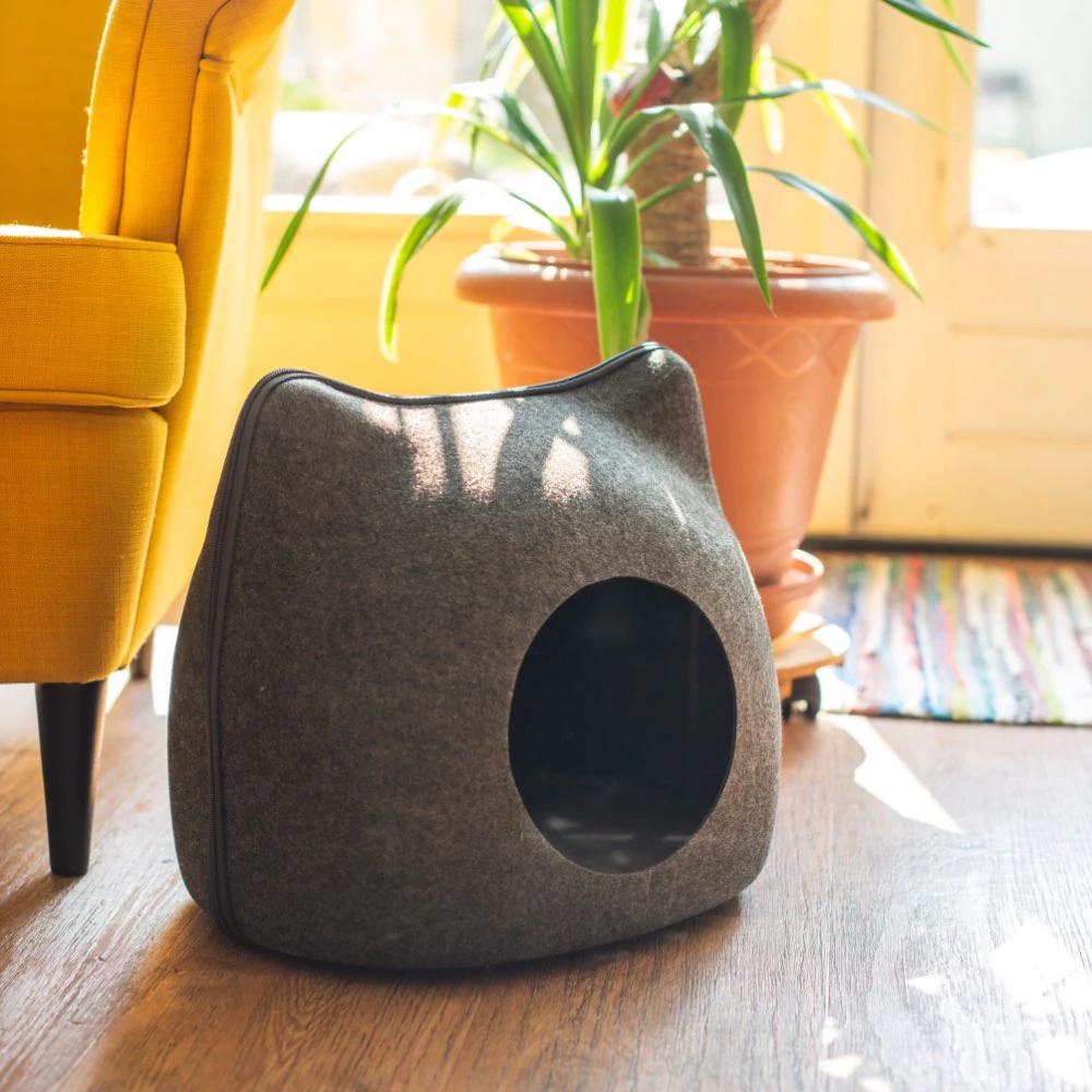 Cat Bed Cave Sleeping Bag Zipper Cat Shape Felt Cloth Cat House Bed For Cats Basket Bags Animals Beds Nest Cushion Pet Supplies