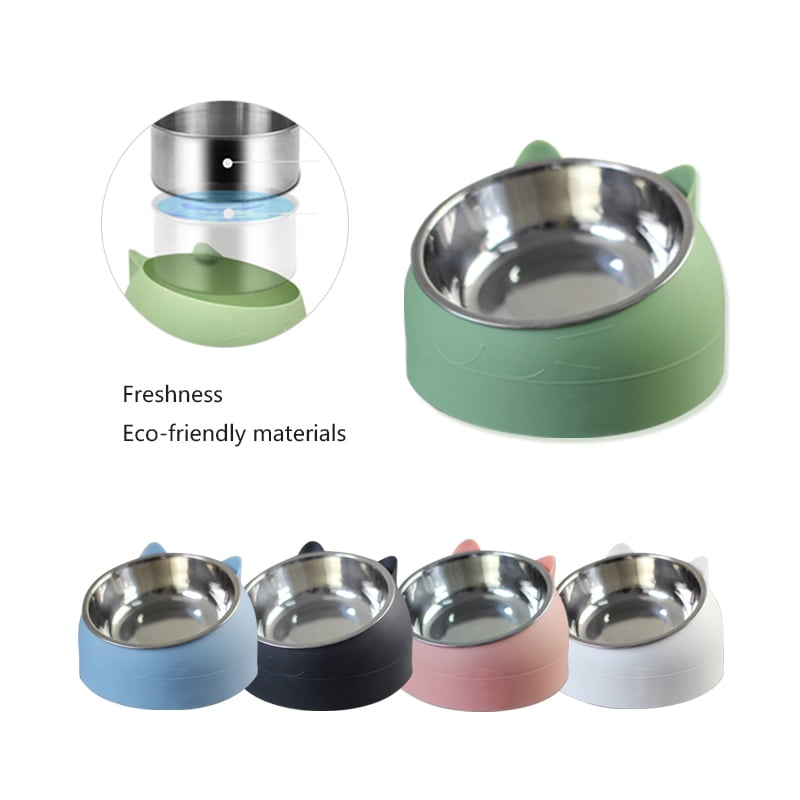 Cat Dog Bowl 15 Degrees Tilted Stainless Steel Cat Bowl safeguard Neck Puppy Cats Feeder Non-slip Crashworthiness Base Pet Bowls