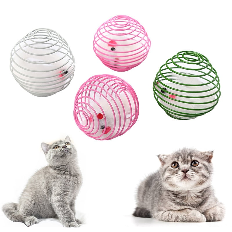 Cat Toy Pet Rainbow Ball Spring Prison Cage Mouse Telescopic Wire Interactive Stick Bell Feather Play Toy Dog Color Pet Supplies