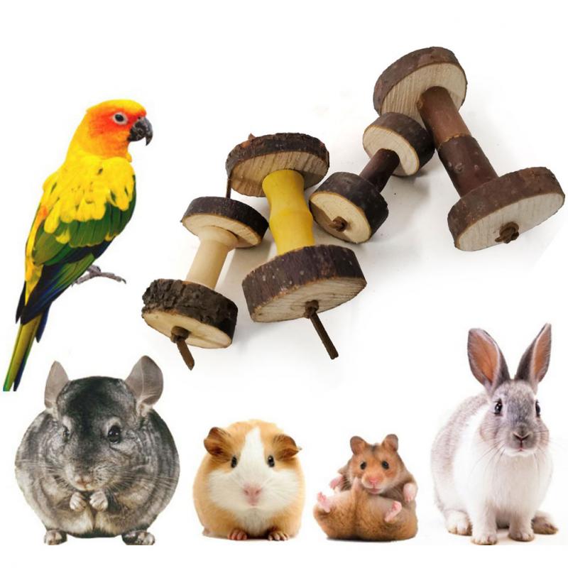 Hamster Toy Natural Wooden Rabbits Toys Dumbells Unicycle Bell Roller Chew Toys For Guinea Pigs Rat Small Pet Molars Supplies