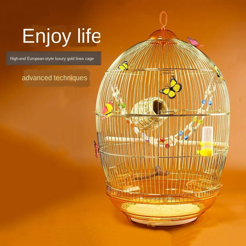 Large Metal Retro Bird Cage Decoration Parrot Lark Thrush Thong Ornamental Cage Golden Bird House Top Hook Easy To Hang Canary