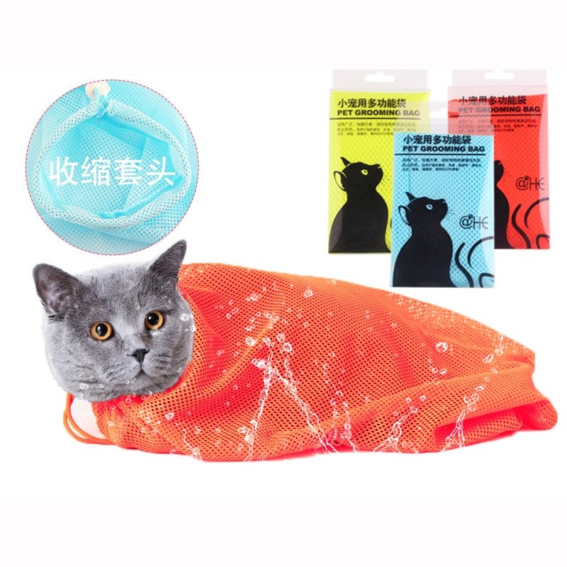 Mesh Cat Grooming Bath Bag Cats Washing Bags For Pet Bathing Nail Trimming Injecting Anti Scratch Bite Restraint