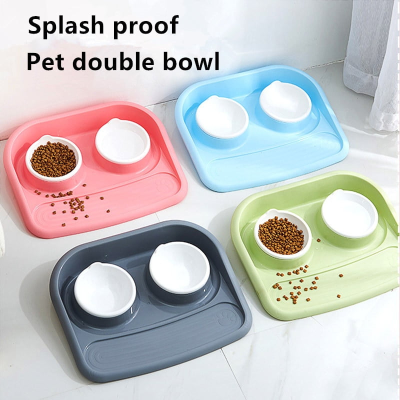 Pet Bowl Spatter Slip Resistant Dog Double Bowl Drinking Water Food Bowl Dual Purpose Environmentally-friendly Plastic Cat Bowl