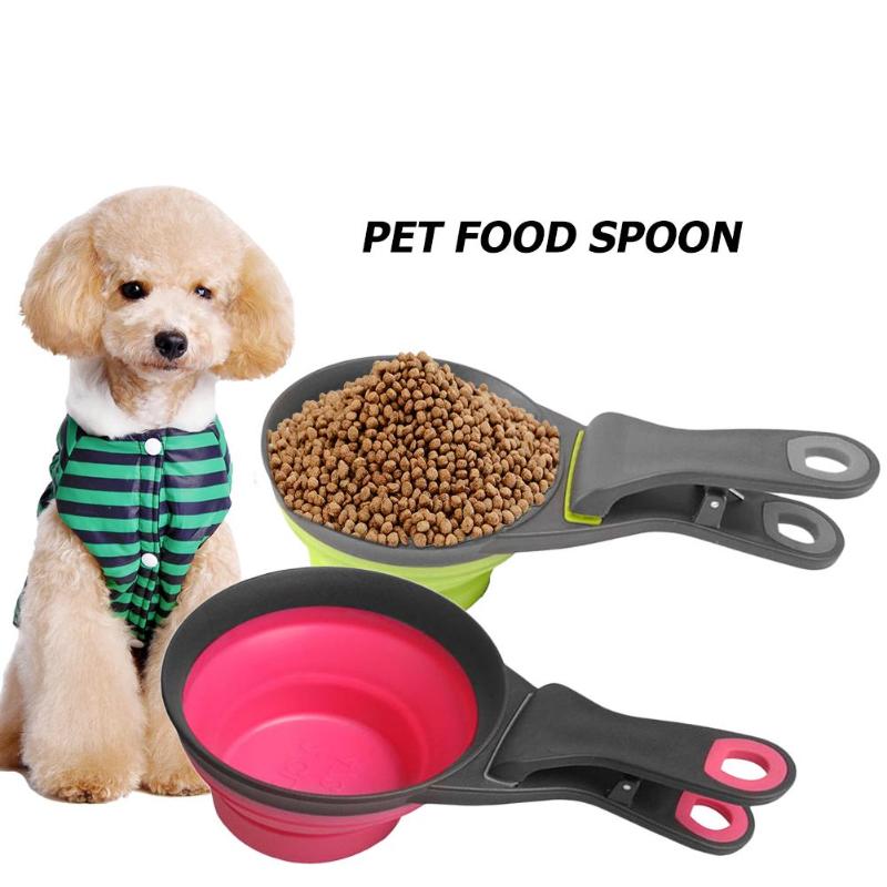 Pet Cat Dog Food Feeder Spoon Folding Sealing Clip Measuring Cup Scoop Silicone Dog Bowl Food Storage Pet Supplies Dropshipping