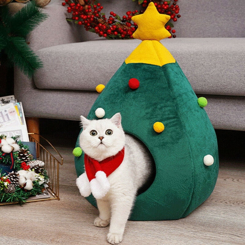 Pet Cat House Dog Bed Kennel Puppy Cave Warm Sleep Bed Christmas Tree Shape Winter Warm Bed Festival Theme Tree Hole Pet Supply