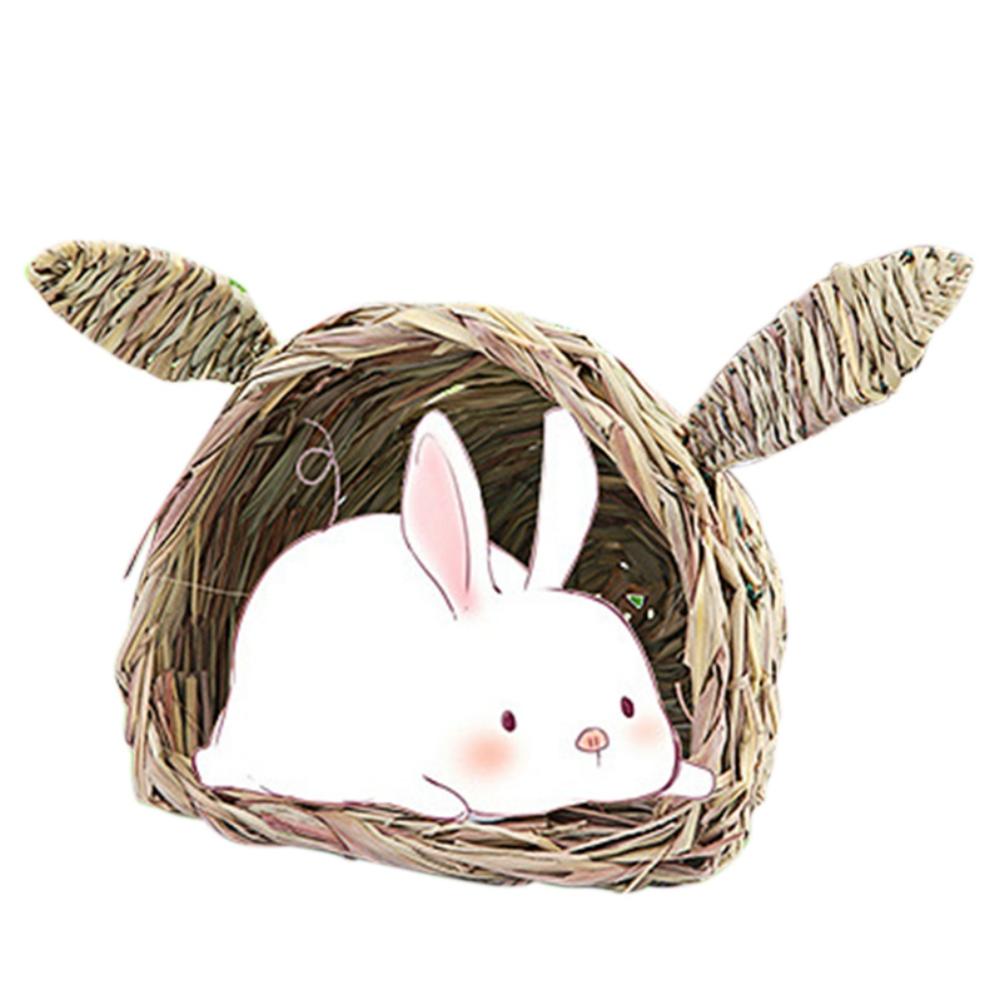 Small Pets Woven Grass Cage Breathable Rabbit Head Shaped House For Hamster, Rabbit, Rat Suitable For Small Pets Of All Sizes