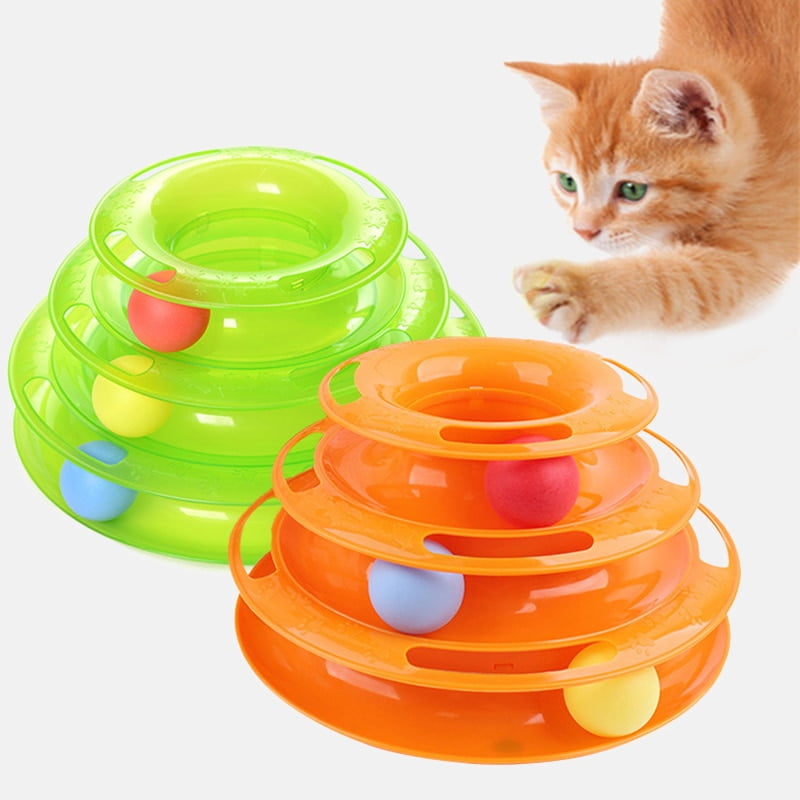 Three Levels Pet Cat Toy Training Amusement Plate Kitten Tower Tracks Disc Cat Intelligence Amusement Triple Disc tumblers