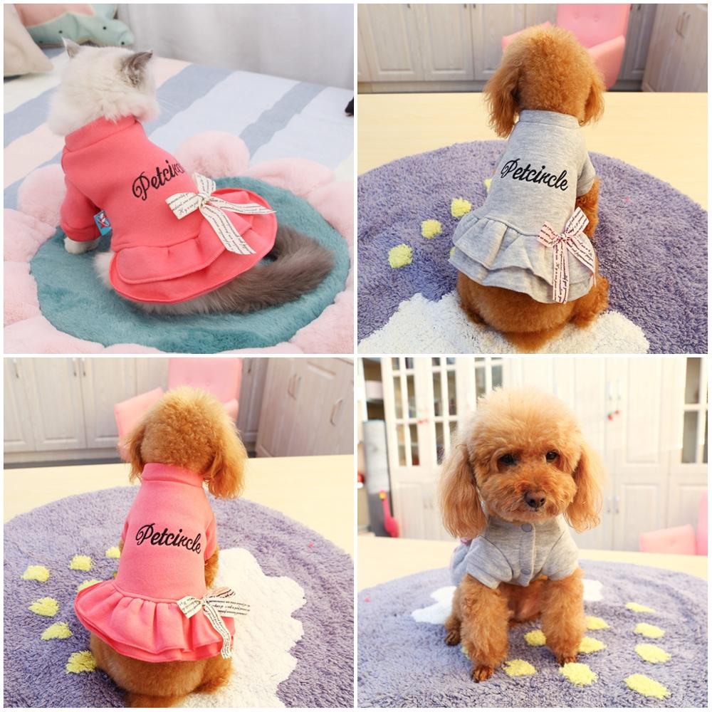 Winter Autumn Dog Cat Dress Coat with letter bowknot puppy dog clothing teddy poodle clothes for Dogs small pet