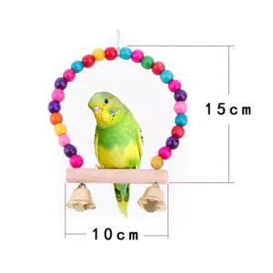 1Pc Wooden Bird Swings Toy with Hanging Bells for Cockatiels Parakeets Cage Accessories Birdcage Parrot Perch Hanging Swing