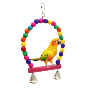 1Pc Wooden Bird Swings Toy with Hanging Bells for Cockatiels Parakeets Cage Accessories Birdcage Parrot Perch Hanging Swing