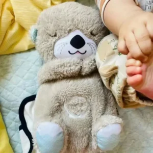 Breathing Otter Sleep Plush Toy Playmate Otter Baby Plush Toy with Light Sound Newborn Sensory Comfortable Baby Birthday Gift