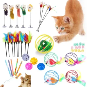 Cartoon Pet Cat Toy Stick Feather Rod Mouse Toy With Mini Bell Cat Catcher Teaser Interactive Cat Toy Random Color Pet Supplies