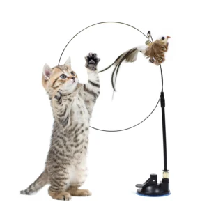 Funny Simulation Bird Interactive Cat Toy with Super Suction Cup Feather Bird for Kitten Play Chase Exercise Cat Toy Supplies