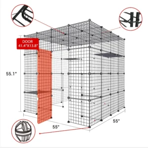 IKARE Cat Cage Large DIY Indoor Pet Home Small Animal House 3 Doors 5 Tiers for 1-5 Cat(55″ L x 55″ W x 55.1″ H)