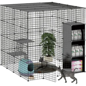 IKARE Cat Cage Large DIY Indoor Pet Home Small Animal House 3 Doors 5 Tiers for 1-5 Cat(55″ L x 55″ W x 55.1″ H)