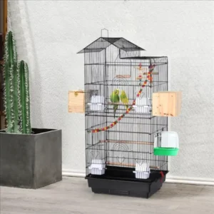 Metal Bird Cage with Perches and Toys, Black Bird Cage Parrot Stand Birds Accessoires