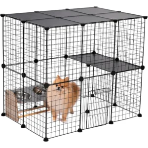 PAWZ Road Pet Playpen, DIY Small Animals Cage Portable Wire Fence with Black Resin Panels for Small Animals Puppies Kitties