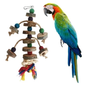 Parrot Chew Toy Bird Toy Colorful Wooden Beads Ropes Natural Blocks Tearing Toys for Small Medium Birds Mini Macaw