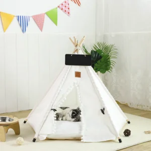 Pet Teepee Tent Dog Cat Teepee Bed Portable RWashable Dog Houses Indoor Puppy Beds with Cushion for Small Dogs Cats Rabbits