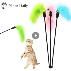 1PC Random Color Turkey Feathers Tease Cat Stick Premium Pet Interactive Toy Colorful Tease Cat Funny Stick Pet Kitten Supplies