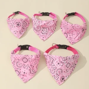 1pc Pink Color Random Pattern Pet Bandana With Adjustable Triangle Shape & Buckle Pet Dog Neck Scarf Puppy Cat Dog Collar Bibs