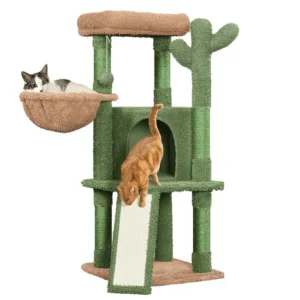 42″ H Cactus Cat Tree Tower with Natural Sisal Scratching Posts,Green & Brown,Cat Supplies So That Cats Can Play Happily At Home