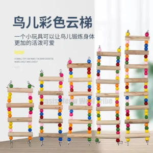 Birds Ladders Parrot Supplies Hanging Colorful Balls Climbing Cage Toys Parrots Ladder Natural Wood Bird Toys Parrot Stand