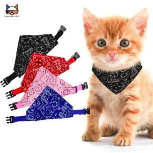 Cat Collar Lovely Adjustable S/M/L Size Dog Cat Necktie Pet Triangular Saliva Tie Scarf Dog Bandana Collar With PU Leather