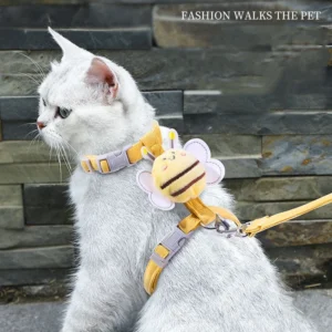 Cat Harness Leash Collar Set Adjustable Cartoon Bee Double Layer Dog Harness for Small Medium Pet Collar Leash Outdoor Walking