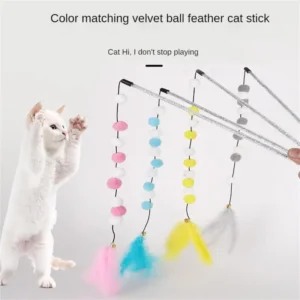 Cat Supplies Pompom Cat Toys Durable Beautiful Playing Stick Pet Product High-quality Non-toxic Interactive Feather Toys 1pcs