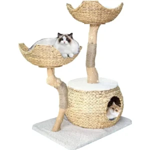 Cat Tree Tower for Large Cats, Cat House with Scratching Tree Made from Coffee Wood and Water Hyacinth Brand