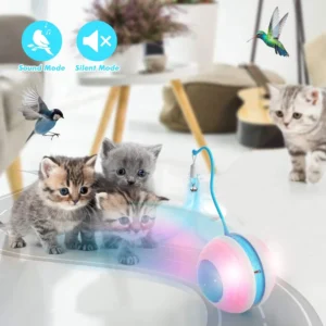 Crazy Cat Teaser Cat Toys Interactive Rolling Ball 2 In 1 Bird Sound Cats Sticks LED Automatic Rolling Cats Moving Toy Pet Toys