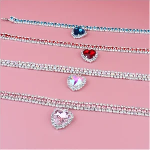 Dog Shiny Rhinestone Collar Cat Heart Diamond Jewelry Necklace Pet Bling Princess Collar Puppy Supplies Chihuahua Accessories