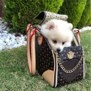 Large Space Breathable Windows Handbags Four Seasons PU Plaid Printing Outdoor Carrying Bag for Small Dogs Pet Transport Carry