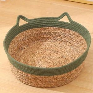 New Pet Cat Bed Circular Handwoven Vine Cat Bed Summer Cool Cat Basket Cotton Rope Cat Catch Basket Cat Nest Pet Supplies