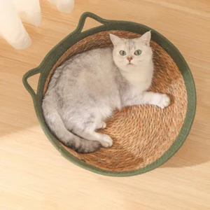 New Pet Cat Bed Circular Handwoven Vine Cat Bed Summer Cool Cat Basket Cotton Rope Cat Catch Basket Cat Nest Pet Supplies