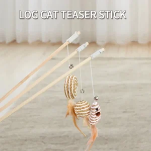 New Wooden Stick Cat Toy, Feather Bell Mouse Interactive