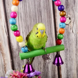 Parrot Stand Toy Natural Wooden Colorful Stick Swing With Colorful Beads Bell Bird Cage For Small And Medium Birds Supplie New