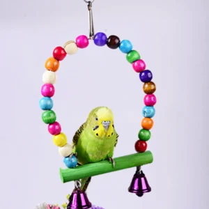 Parrot Stand Toy Natural Wooden Colorful Stick Swing With Colorful Beads Bell Bird Cage For Small And Medium Birds Supplie New