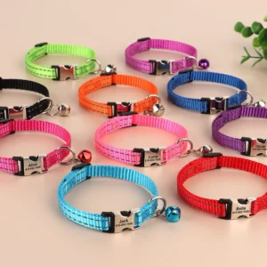 Personalized Cat Collar Reflective Nylon Dog Cats ID Collars With Bell Free Engraving for Cats Small Dogs Chihuahua 10 Colors