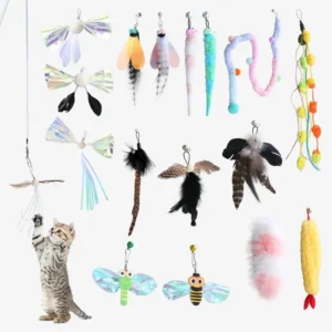 Pet Cat Toy Telescopic Cat Stick Plush Feather Teasing Cat Teaser Stick Replace Decoration Head Insect Bird Shape Pet Supplies