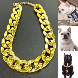 Pet Dog Hip Hop Electroplated plastic Collar Bulldog Necklace Dog Cat Collars Adjustable Size Dogs bully French Bulldog Collar