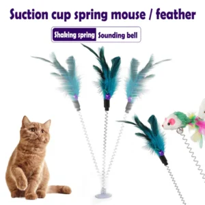 Spring Pet Toy Elastic With Bell Spring Random Color Mouse And Feather Bottom Sucker Pet Cat Toy Pet Product Cat Accessories